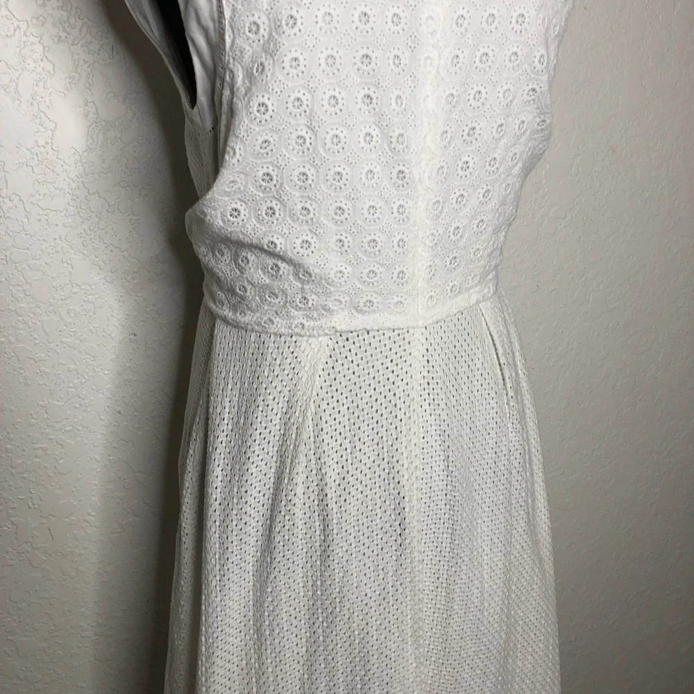 Cabi Lizzie white mixed eyelet overlay tie front dress‎ size 4 #5106